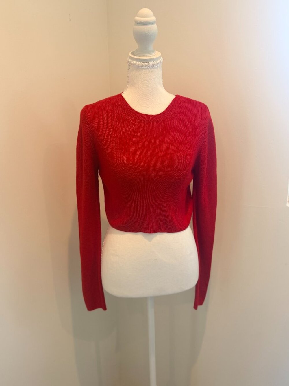 Topshop Red Ribbed Cropped Knit Crewneck Sweater Size 10